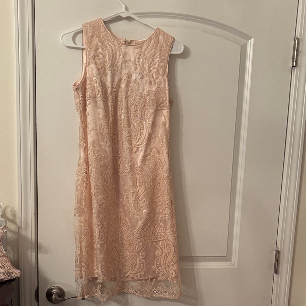 Elegant Lace Sleeveless Sparkle Dress - Cream/Champagne